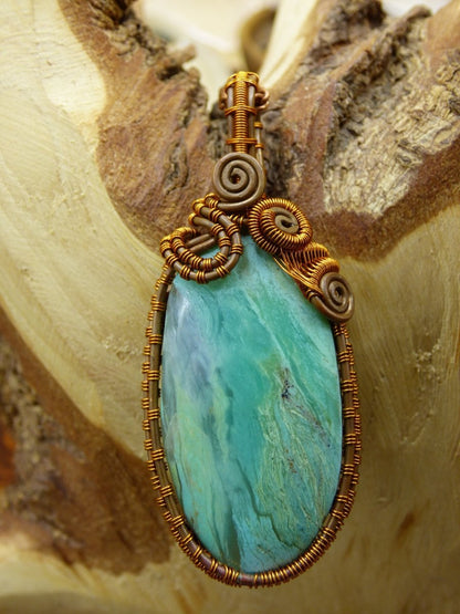 Peruvian Opal *~ Wire ~* ~ blaue Edelstein Kette mit Kupferdraht ~HIPPIE ~GOA ~Boho ~Ethno ~Nature ~Heilstein ~Energy ~Chakra ~Spirale - Art of Nature Berlin