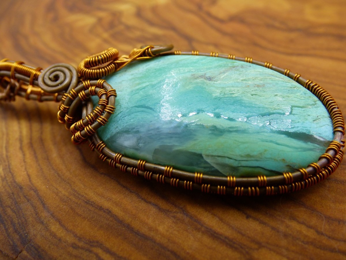 Peruvian Opal *~ Wire ~* ~ blaue Edelstein Kette mit Kupferdraht ~HIPPIE ~GOA ~Boho ~Ethno ~Nature ~Heilstein ~Energy ~Chakra ~Spirale - Art of Nature Berlin