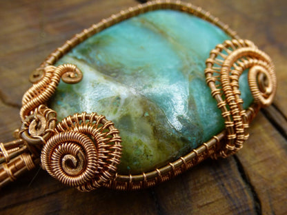 Peruvian Opal *~ Wire ~* ~ blaue Edelstein Kette mit Kupferdraht ~HIPPIE ~GOA ~Boho ~Ethno ~Nature ~Heilstein ~Energy ~Chakra ~Spirale - Art of Nature Berlin