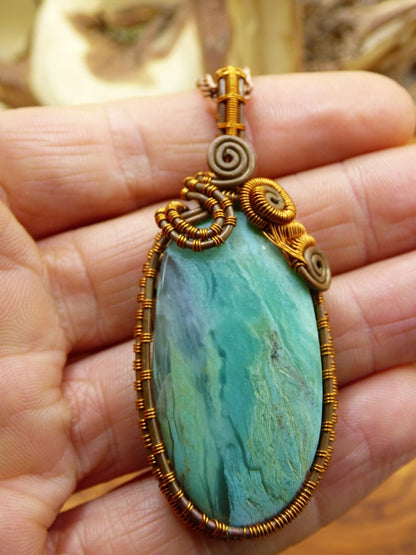 Peruvian Opal *~ Wire ~* ~ blaue Edelstein Kette mit Kupferdraht ~HIPPIE ~GOA ~Boho ~Ethno ~Nature ~Heilstein ~Energy ~Chakra ~Spirale - Art of Nature Berlin