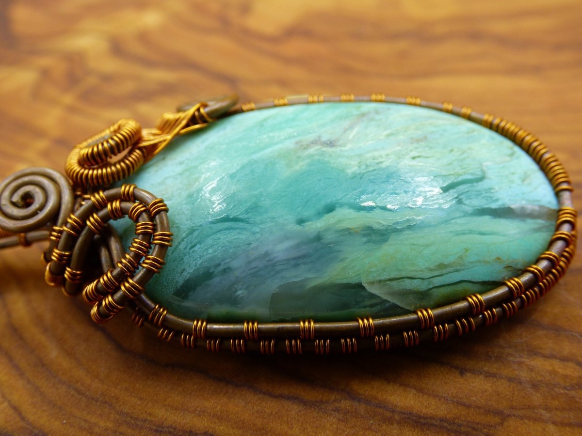 Peruvian Opal *~ Wire ~* ~ blaue Edelstein Kette mit Kupferdraht ~HIPPIE ~GOA ~Boho ~Ethno ~Nature ~Heilstein ~Energy ~Chakra ~Spirale - Art of Nature Berlin