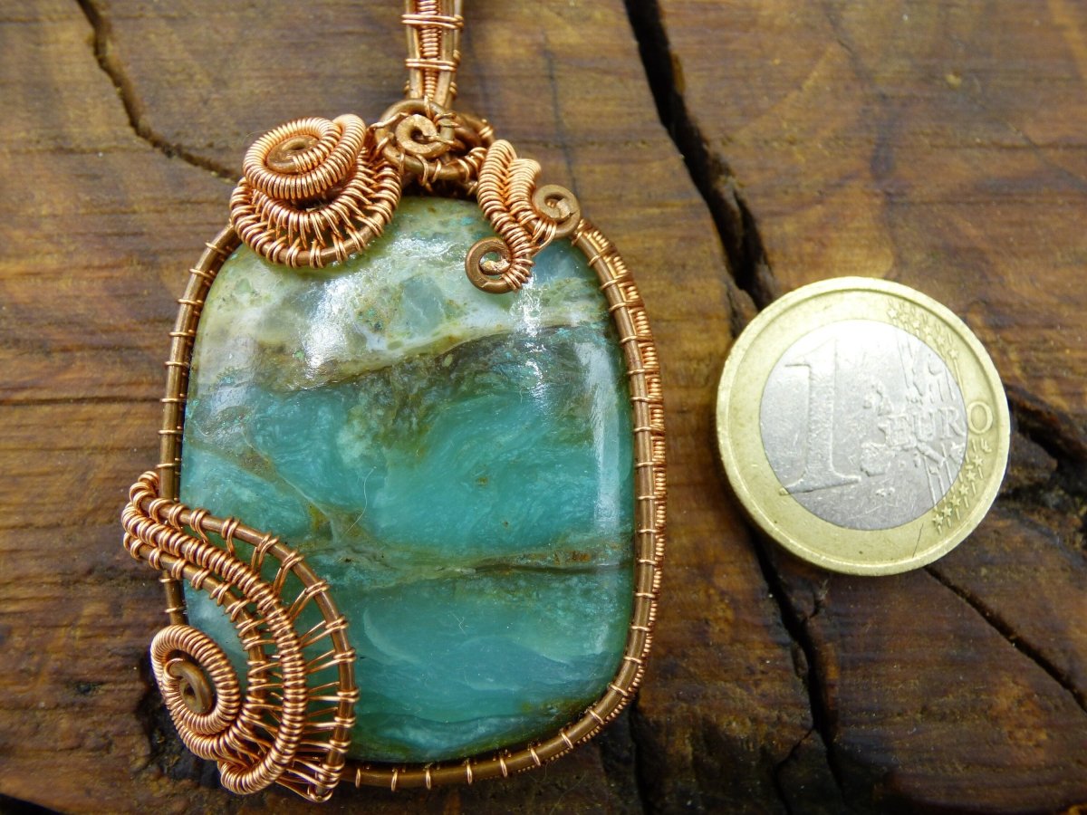 Peruvian Opal *~ Wire ~* ~ blaue Edelstein Kette mit Kupferdraht ~HIPPIE ~GOA ~Boho ~Ethno ~Nature ~Heilstein ~Energy ~Chakra ~Spirale - Art of Nature Berlin