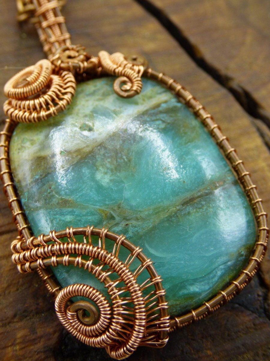 Peruvian Opal *~ Wire ~* ~ blaue Edelstein Kette mit Kupferdraht ~HIPPIE ~GOA ~Boho ~Ethno ~Nature ~Heilstein ~Energy ~Chakra ~Spirale - Art of Nature Berlin