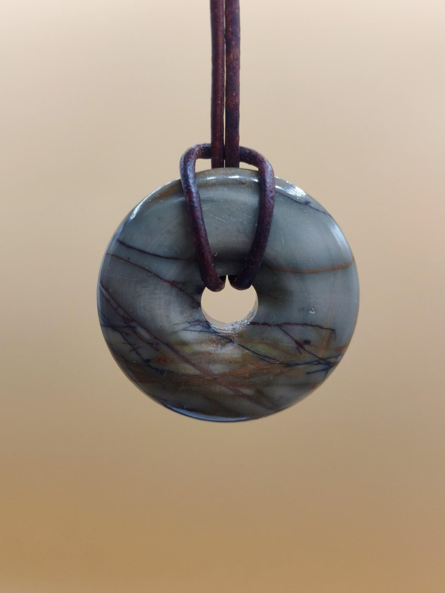 Picasso Jaspis 30mm Donut Edelstein Kette HIPPIE GOA Boho Ethno Nature Donut Schutzsymbol Heilstein Sammler Unikat Mann Frau Er Sie Geschenk - Art of Nature Berlin
