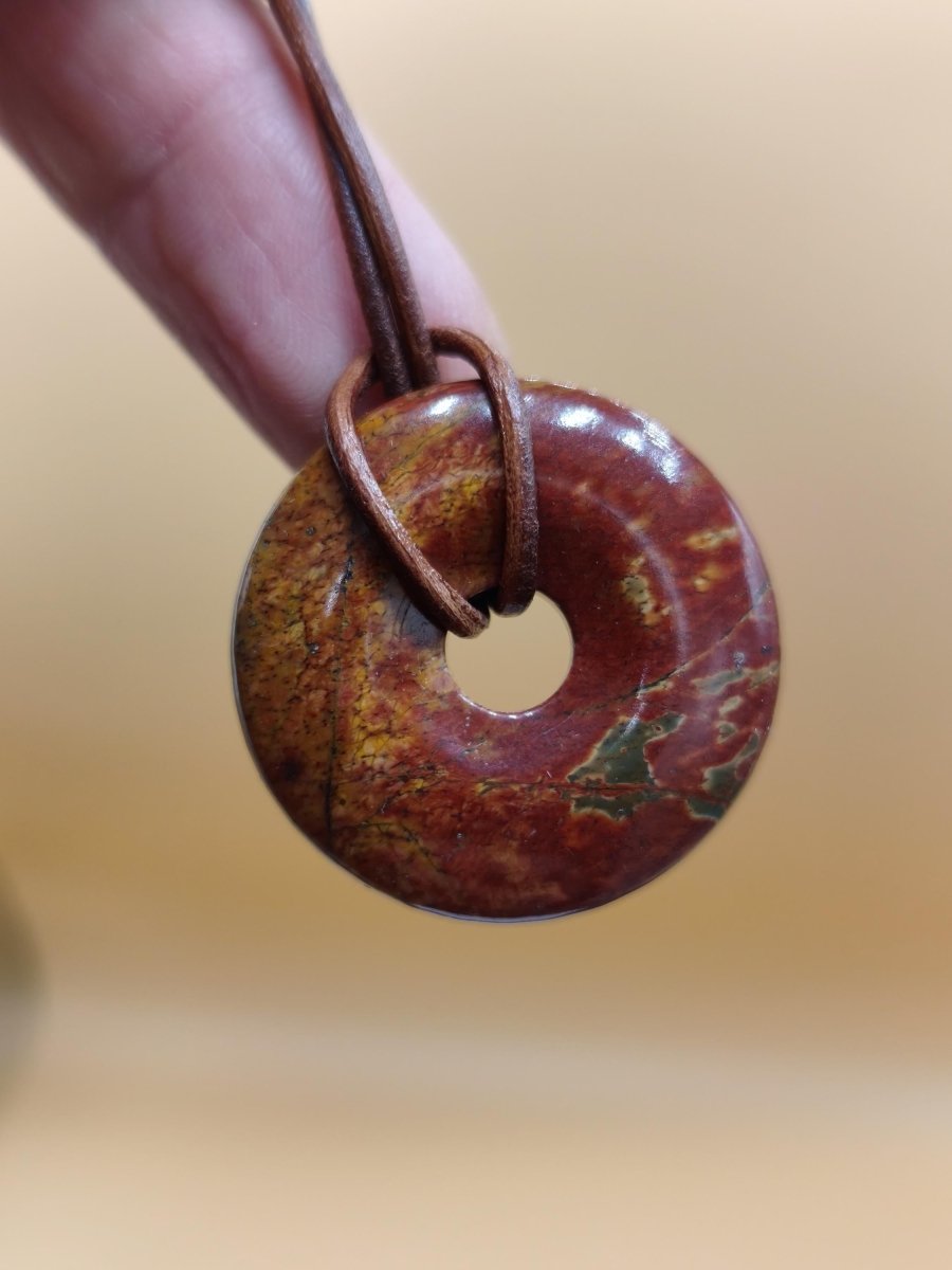 Picasso Jaspis 30mm Donut Edelstein Kette HIPPIE GOA Boho Ethno Nature Donut Schutzsymbol Heilstein Sammler Unikat Mann Frau Er Sie Geschenk - Art of Nature Berlin