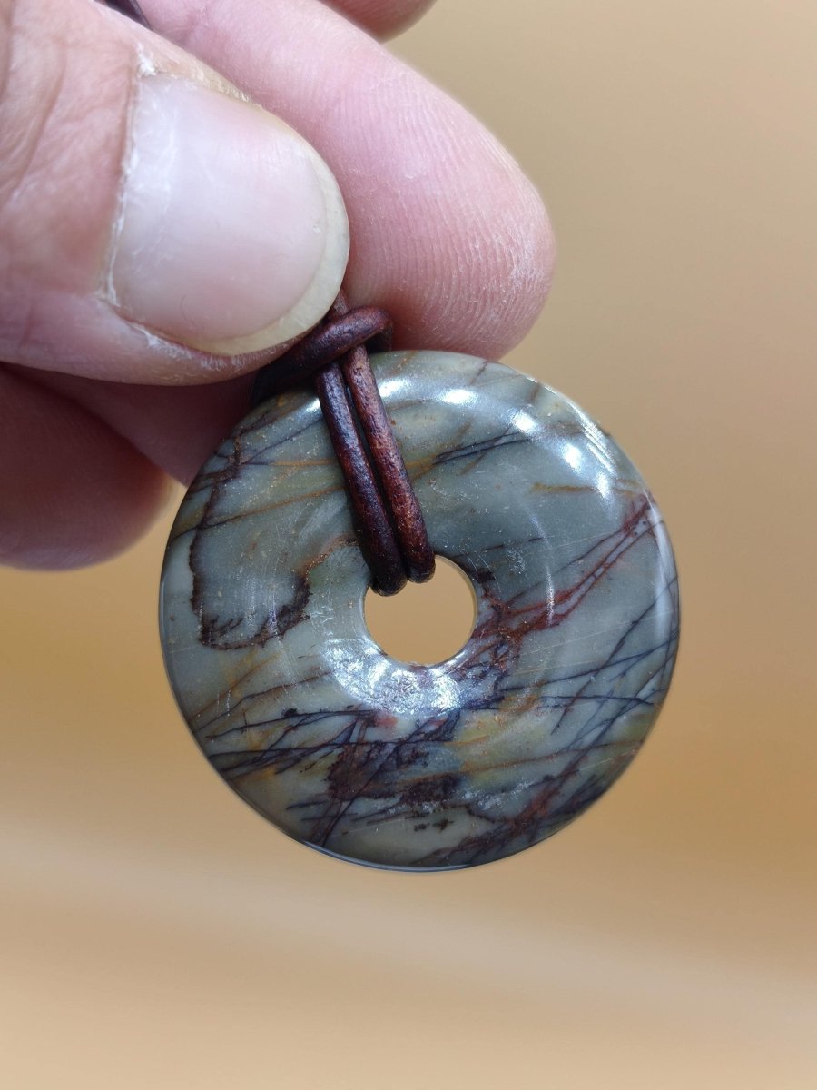 Picasso Jaspis 30mm Donut Edelstein Kette HIPPIE GOA Boho Ethno Nature Donut Schutzsymbol Heilstein Sammler Unikat Mann Frau Er Sie Geschenk - Art of Nature Berlin