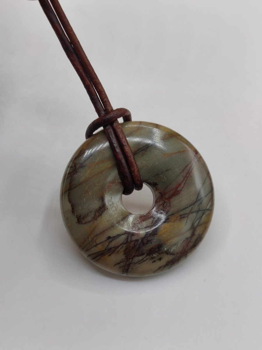 Picasso Jaspis 30mm Donut Edelstein Kette HIPPIE GOA Boho Ethno Nature Donut Schutzsymbol Heilstein Sammler Unikat Mann Frau Er Sie Geschenk - Art of Nature Berlin