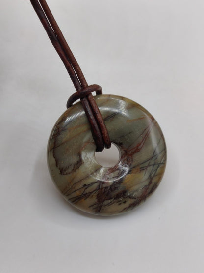 Picasso Jaspis 30mm Donut Edelstein Kette HIPPIE GOA Boho Ethno Nature Donut Schutzsymbol Heilstein Sammler Unikat Mann Frau Er Sie Geschenk - Art of Nature Berlin