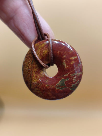 Picasso Jaspis 30mm Donut Edelstein Kette HIPPIE GOA Boho Ethno Nature Donut Schutzsymbol Heilstein Sammler Unikat Mann Frau Er Sie Geschenk - Art of Nature Berlin