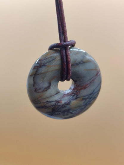 Picasso Jaspis 30mm Donut Edelstein Kette HIPPIE GOA Boho Ethno Nature Donut Schutzsymbol Heilstein Sammler Unikat Mann Frau Er Sie Geschenk - Art of Nature Berlin