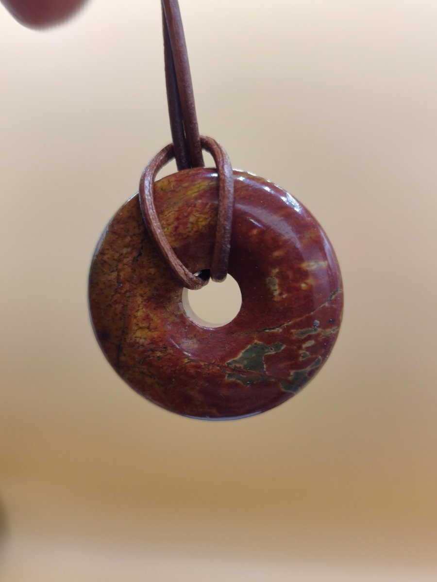 Picasso Jaspis 30mm Donut Edelstein Kette HIPPIE GOA Boho Ethno Nature Donut Schutzsymbol Heilstein Sammler Unikat Mann Frau Er Sie Geschenk - Art of Nature Berlin