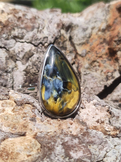 Pietersite 925 Silber Edelstein Ring Natur Heilstein Rarität Selten Hochwertig Edel Sie Geschenk Frau Peterstein Blitz Feuer Fluss Gold rot - Art of Nature Berlin