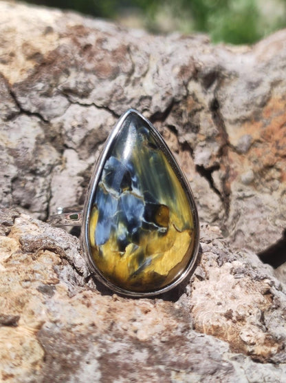 Pietersite 925 Silber Edelstein Ring Natur Heilstein Rarität Selten Hochwertig Edel Sie Geschenk Frau Peterstein Blitz Feuer Fluss Gold rot - Art of Nature Berlin