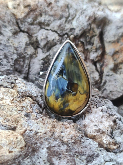 Pietersite 925 Silber Edelstein Ring Natur Heilstein Rarität Selten Hochwertig Edel Sie Geschenk Frau Peterstein Blitz Feuer Fluss Gold rot - Art of Nature Berlin