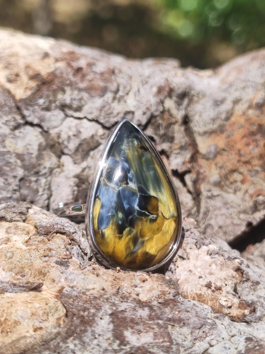 Pietersite 925 Silber Edelstein Ring Natur Heilstein Rarität Selten Hochwertig Edel Sie Geschenk Frau Peterstein Blitz Feuer Fluss Gold rot - Art of Nature Berlin