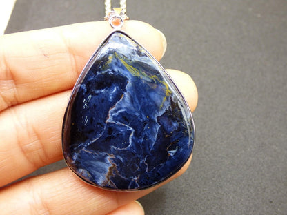 Pietersite blau AAA - 925 Sterling Silber Edelstein Kette Schutz Rarität Heilstein Kristall Mann Frau Er Sie Geschenk Schimmer Reflektion - Art of Nature Berlin