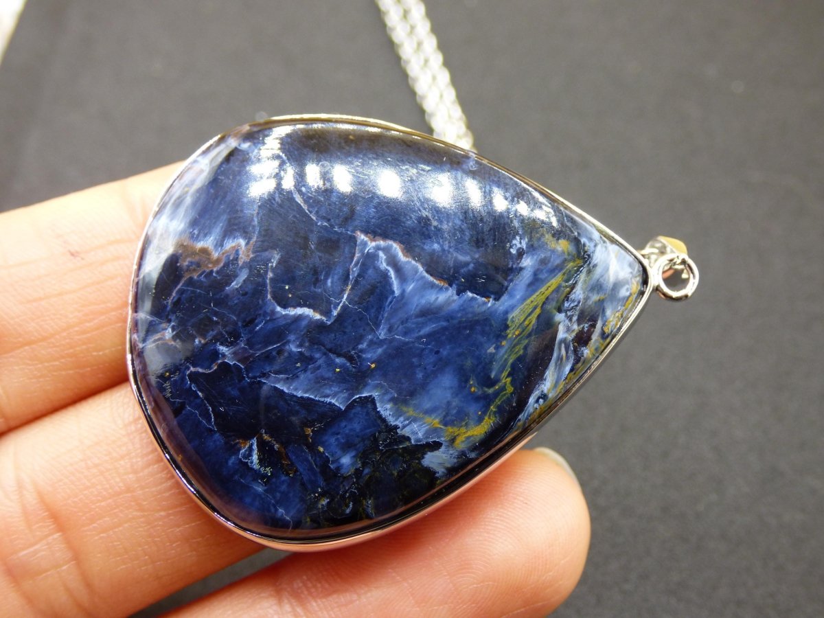 Pietersite blau AAA - 925 Sterling Silber Edelstein Kette Schutz Rarität Heilstein Kristall Mann Frau Er Sie Geschenk Schimmer Reflektion - Art of Nature Berlin