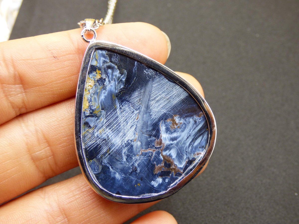 Pietersite blau AAA - 925 Sterling Silber Edelstein Kette Schutz Rarität Heilstein Kristall Mann Frau Er Sie Geschenk Schimmer Reflektion - Art of Nature Berlin