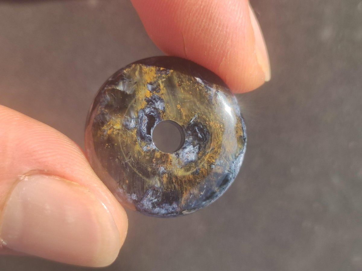 Pietersite blau ~ Donut Edelstein Kette Natur Rarität selten Schutzsymbol Heilstein Kristall HIPPIE Boho Ethno Mann Frau Geschenk Er Sie - Art of Nature Berlin