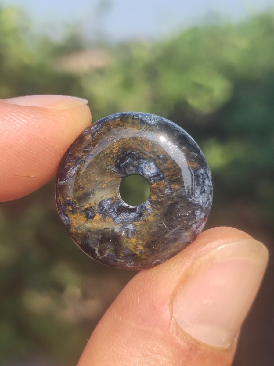 Pietersite blau ~ Donut Edelstein Kette Natur Rarität selten Schutzsymbol Heilstein Kristall HIPPIE Boho Ethno Mann Frau Geschenk Er Sie - Art of Nature Berlin