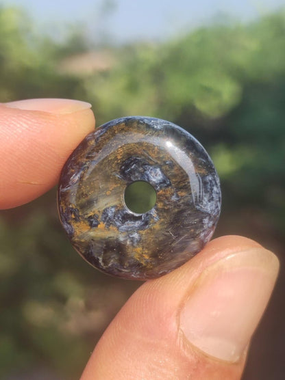Pietersite blau ~ Donut Edelstein Kette Natur Rarität selten Schutzsymbol Heilstein Kristall HIPPIE Boho Ethno Mann Frau Geschenk Er Sie - Art of Nature Berlin