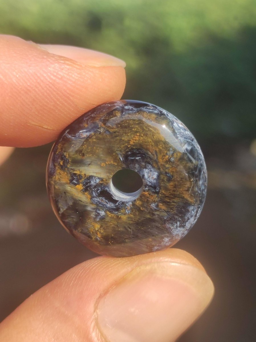Pietersite blau ~ Donut Edelstein Kette Natur Rarität selten Schutzsymbol Heilstein Kristall HIPPIE Boho Ethno Mann Frau Geschenk Er Sie - Art of Nature Berlin