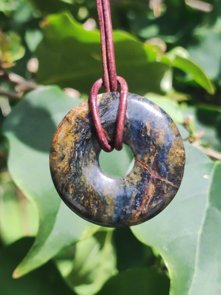 Pietersite blau - Edelstein Donut Kette Rarität selten Schutzsymbol Heilstein Kristall HIPPIE Boho Tibet Ethno Mann Frau Geschenk Er Sie - Art of Nature Berlin