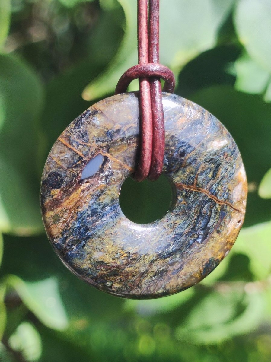 Pietersite blau - Edelstein Donut Kette Rarität selten Schutzsymbol Heilstein Kristall HIPPIE Boho Tibet Ethno Mann Frau Geschenk Er Sie - Art of Nature Berlin