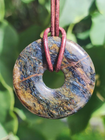 Pietersite blau - Edelstein Donut Kette Rarität selten Schutzsymbol Heilstein Kristall HIPPIE Boho Tibet Ethno Mann Frau Geschenk Er Sie - Art of Nature Berlin