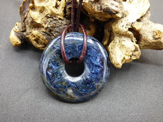 Pietersite blau ~ Edelstein Kette ~HIPPIE ~GOA ~Boho ~Tibet ~Ethno ~Nature ~Donut ~Schutzsymbol ~Rarität - Art of Nature Berlin