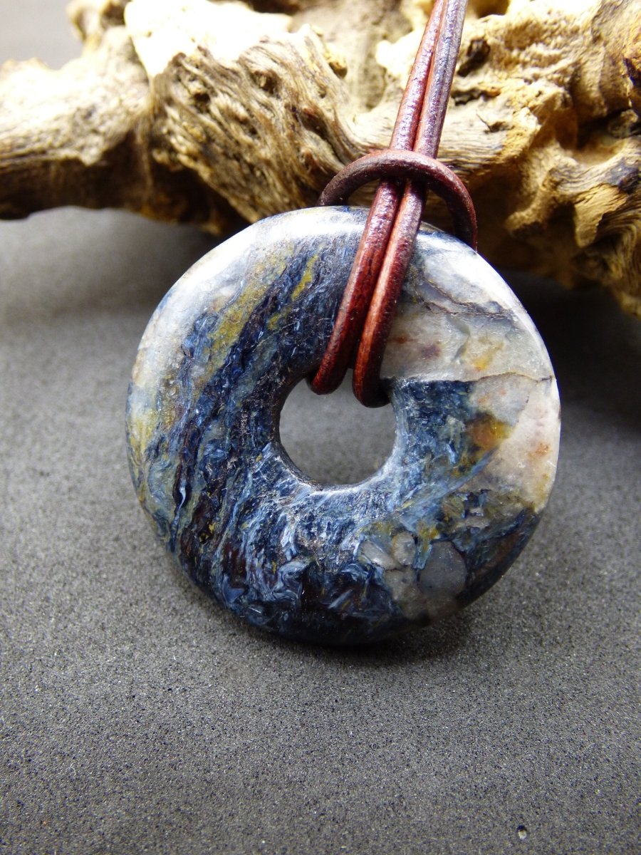 Pietersite blau ~ Edelstein Kette ~HIPPIE ~GOA ~Boho ~Tibet ~Ethno ~Nature ~Donut ~Schutzsymbol ~Rarität - Art of Nature Berlin