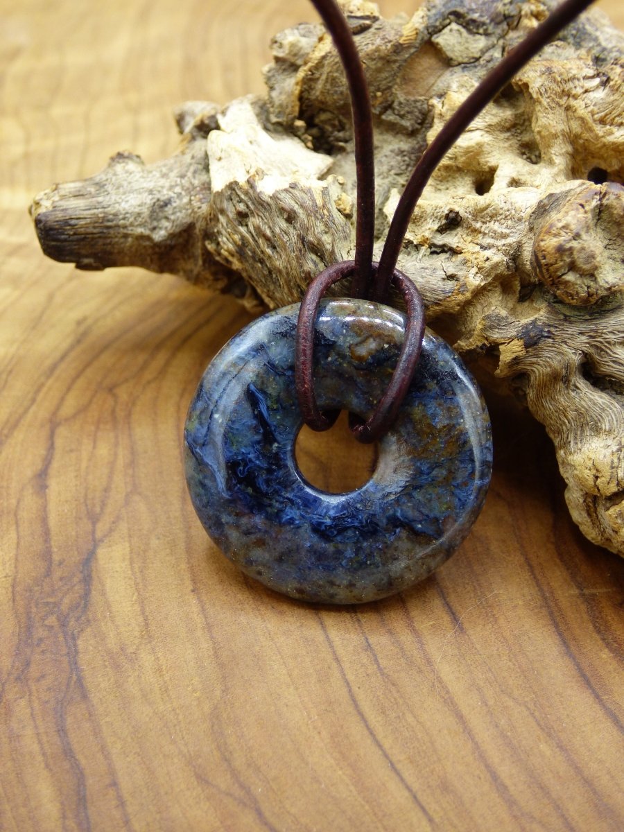 Pietersite blau ~ Edelstein Kette ~HIPPIE ~GOA ~Boho ~Tibet ~Ethno ~Nature ~Donut ~Schutzsymbol ~Rarität - Art of Nature Berlin