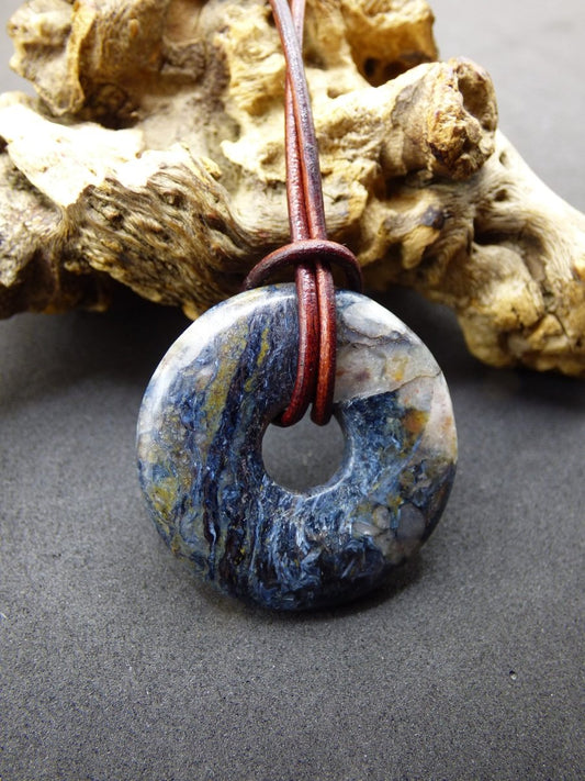 Pietersite blau ~ Edelstein Kette ~HIPPIE ~GOA ~Boho ~Tibet ~Ethno ~Nature ~Donut ~Schutzsymbol ~Rarität - Art of Nature Berlin