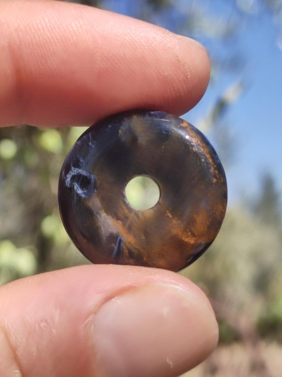 Pietersite blau gold - Edelstein Donut Kette Rarität selten Schutzsymbol Heilstein Kristall HIPPIE Boho Psy Ethno Mann Frau Geschenk Er Sie - Art of Nature Berlin