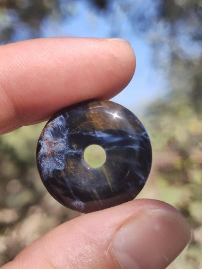 Pietersite blau gold - Edelstein Donut Kette Rarität selten Schutzsymbol Heilstein Kristall HIPPIE Boho Psy Ethno Mann Frau Geschenk Er Sie - Art of Nature Berlin