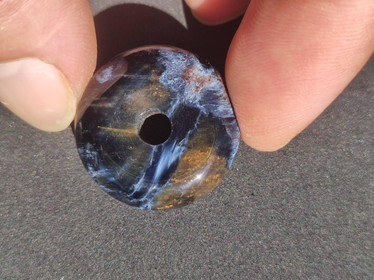 Pietersite blau gold - Edelstein Donut Kette Rarität selten Schutzsymbol Heilstein Kristall HIPPIE Boho Psy Ethno Mann Frau Geschenk Er Sie - Art of Nature Berlin