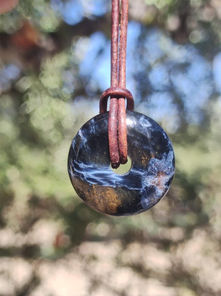 Pietersite blau gold - Edelstein Donut Kette Rarität selten Schutzsymbol Heilstein Kristall HIPPIE Boho Psy Ethno Mann Frau Geschenk Er Sie - Art of Nature Berlin