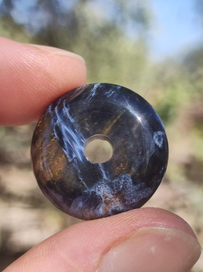Pietersite blau gold - Edelstein Donut Kette Rarität selten Schutzsymbol Heilstein Kristall HIPPIE Boho Psy Ethno Mann Frau Geschenk Er Sie - Art of Nature Berlin