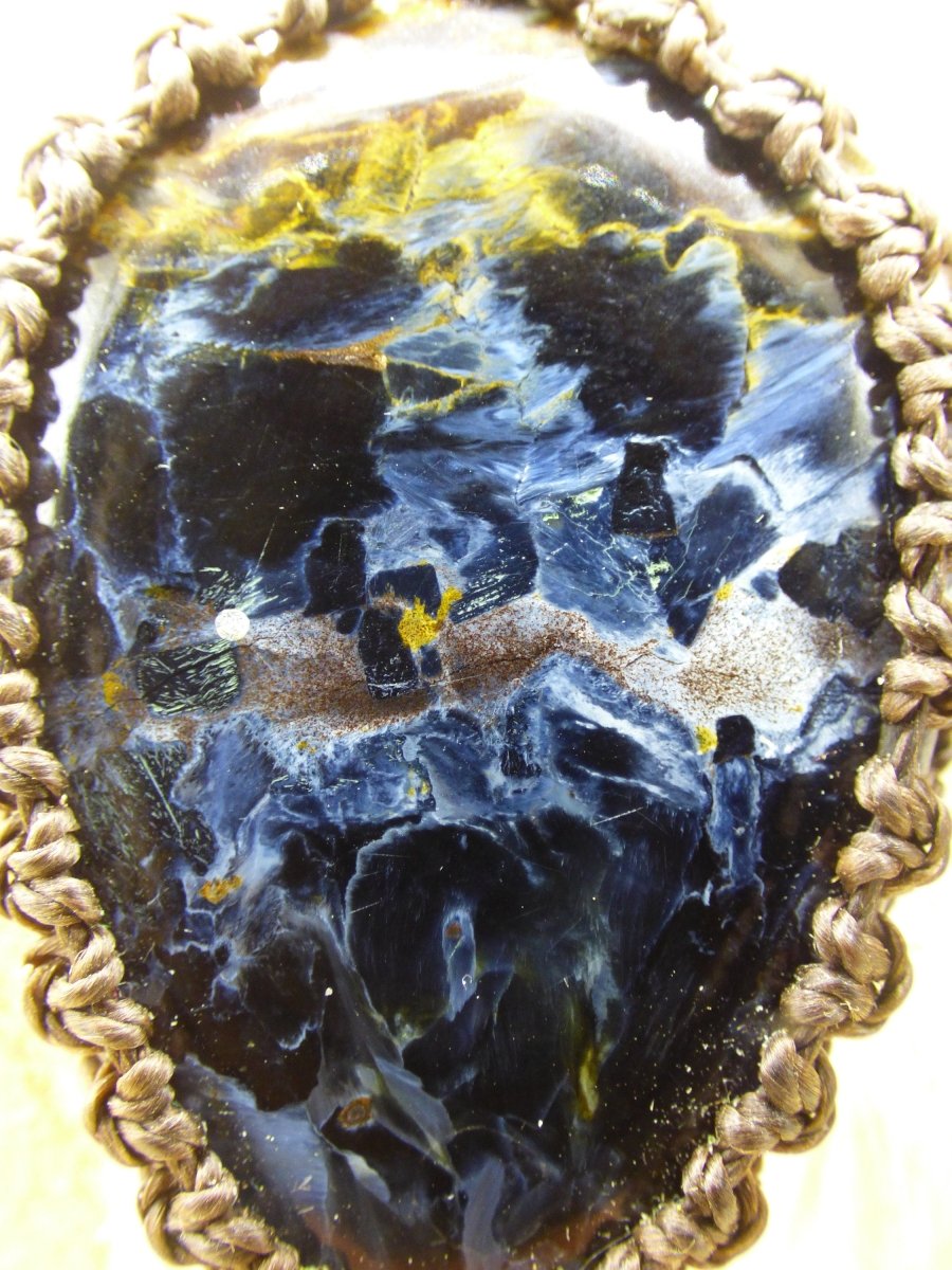 Pietersite Blau ~ Makramee Edelstein Kette ~HIPPIE ~GOA ~Boho ~Ethno ~Nature ~Heilstein ~Flash ~Fire ~Fluss ~Blitz ~Rarität - Art of Nature Berlin