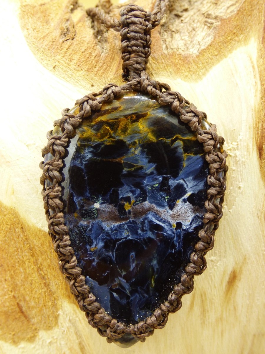 Pietersite Blau ~ Makramee Edelstein Kette ~HIPPIE ~GOA ~Boho ~Ethno ~Nature ~Heilstein ~Flash ~Fire ~Fluss ~Blitz ~Rarität - Art of Nature Berlin