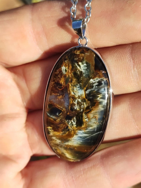 Pietersite gold - 925 Sterling Silber Edelstein Kette Natur Schutz Rarität Heilstein Kristall Mann Frau Er Sie Geschenk Schimmer Reflektion - Art of Nature Berlin