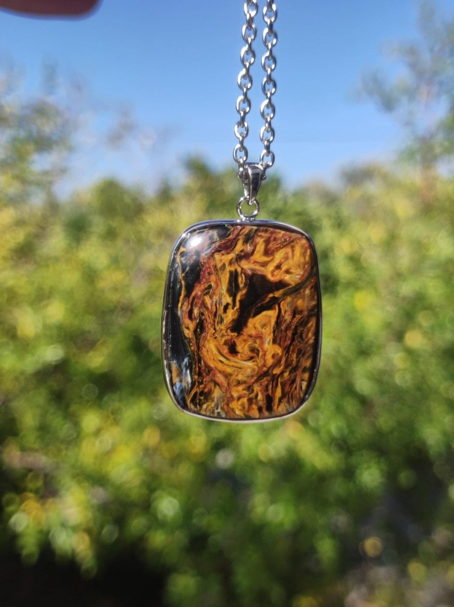 Pietersite gold - 925 Sterling Silber Edelstein Kette Natur Schutz Rarität Heilstein Kristall Mann Frau Er Sie Geschenk Schimmer Reflektion - Art of Nature Berlin