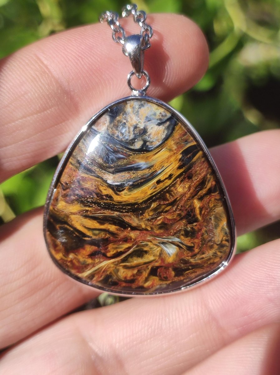 Pietersite gold - 925 Sterling Silber Edelstein Kette Natur Schutz Rarität Heilstein Kristall Mann Frau Er Sie Geschenk Schimmer Reflektion - Art of Nature Berlin