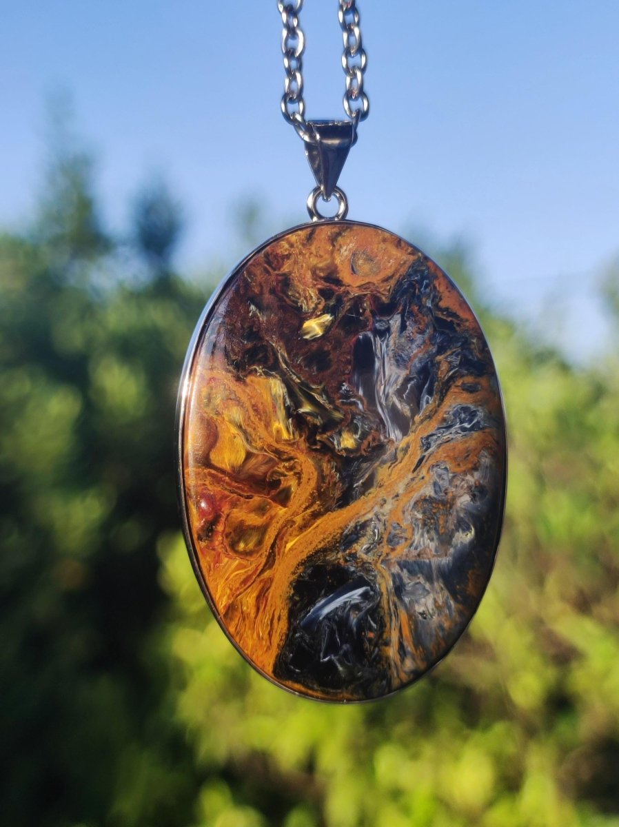 Pietersite gold - 925 Sterling Silber Edelstein Kette Natur Schutz Rarität Heilstein Kristall Mann Frau Er Sie Geschenk Schimmer Reflektion - Art of Nature Berlin