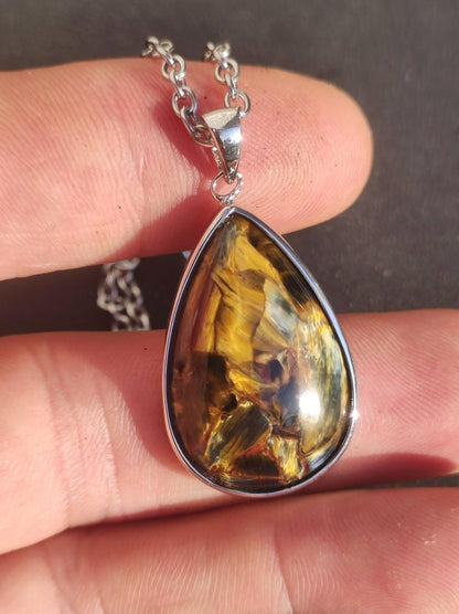 Pietersite gold - 925 Sterling Silber Edelstein Kette Natur Schutz Rarität Heilstein Kristall Mann Frau Er Sie Geschenk Schimmer Reflektion - Art of Nature Berlin