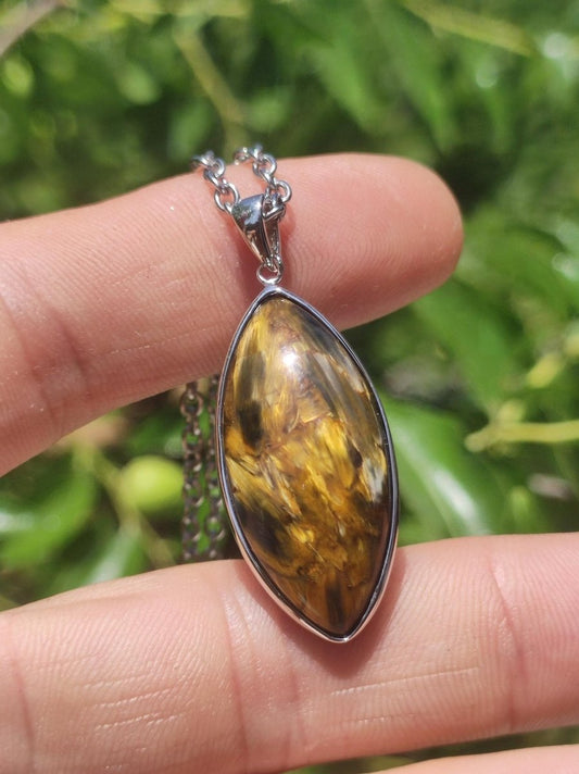 Pietersite gold - 925 Sterling Silber Edelstein Kette Natur Schutz Rarität Heilstein Kristall Mann Frau Er Sie Geschenk Schimmer Reflektion - Art of Nature Berlin