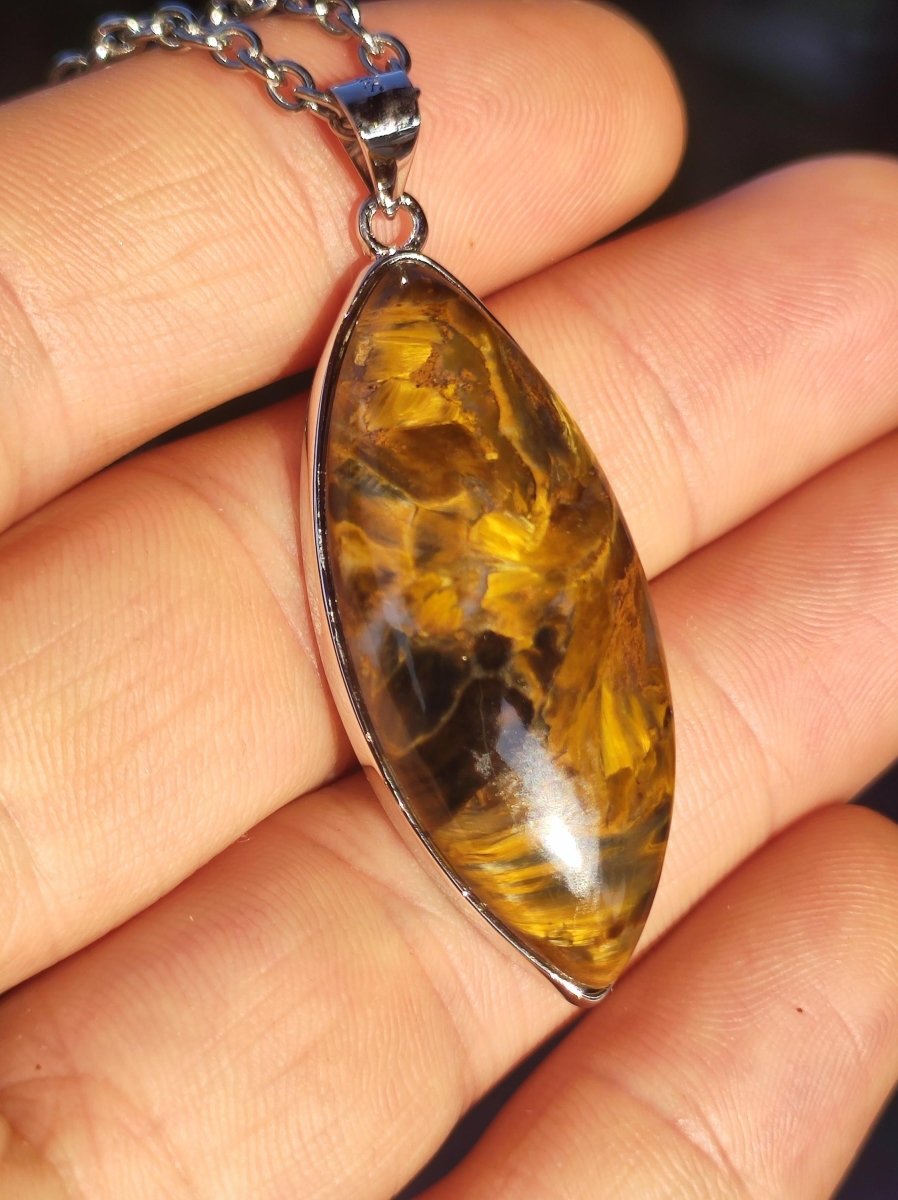 Pietersite gold - 925 Sterling Silber Edelstein Kette Natur Schutz Rarität Heilstein Kristall Mann Frau Er Sie Geschenk Schimmer Reflektion - Art of Nature Berlin