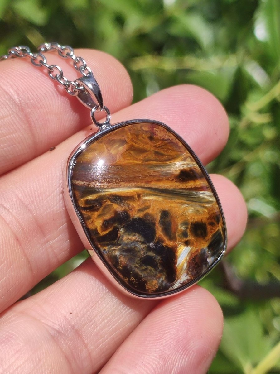 Pietersite gold - 925 Sterling Silber Edelstein Kette Natur Schutz Rarität Heilstein Kristall Mann Frau Er Sie Geschenk Schimmer Reflektion - Art of Nature Berlin