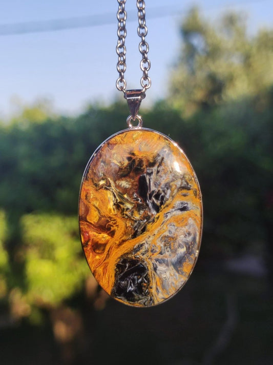 Pietersite gold - 925 Sterling Silber Edelstein Kette Natur Schutz Rarität Heilstein Kristall Mann Frau Er Sie Geschenk Schimmer Reflektion - Art of Nature Berlin