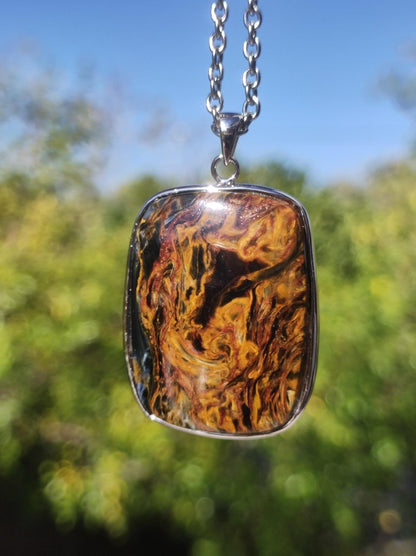 Pietersite gold - 925 Sterling Silber Edelstein Kette Natur Schutz Rarität Heilstein Kristall Mann Frau Er Sie Geschenk Schimmer Reflektion - Art of Nature Berlin